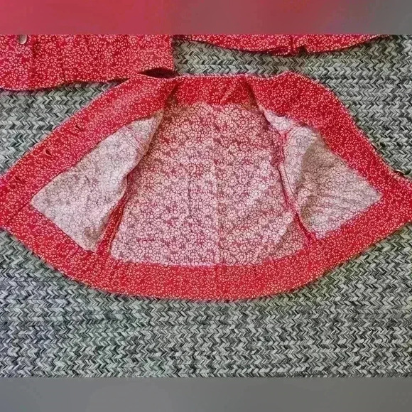 Corduroy Little Girl Dresses Set of 3 Handcrafted Red White Green Flower Pattern - Picture 3 of 15